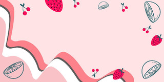 粉色卡通手绘插画水果草莓边框展板背景